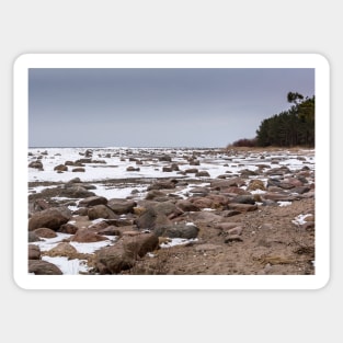 Rocks and snow on the coast of frozen sea Sticker